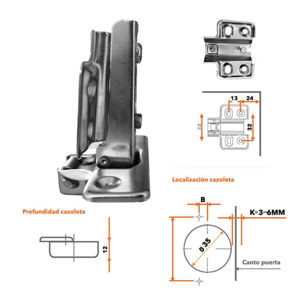 Bisagra Bidimensional  de 35mm RECTA (A Granel) - Imagen 7