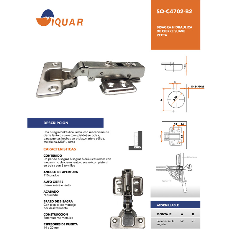 Bisagra Hidráulica de Cierre Suave RECTA - Imagen 7