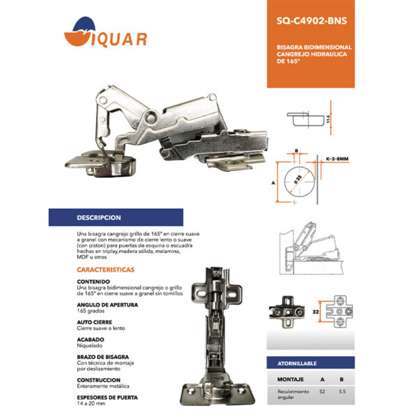 Bisagra Bidimensional Cangrejo Hidraulica de 165° - Imagen 4